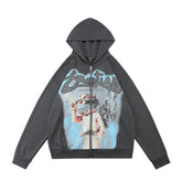 MIXED EMOTION Angel Artwork Graphic Zip-Up Hoodie
