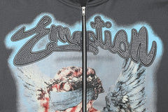 MIXED EMOTION Angel Artwork Graphic Zip-Up Hoodie