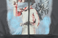 MIXED EMOTION Angel Artwork Graphic Zip-Up Hoodie