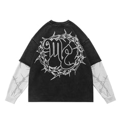 MIXED EMOTION Layered Thorn Graphic Long Sleeve Top