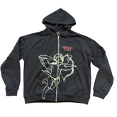 MIXED EMOTION Vintage Wing Graphic Zip-Up Hoodie