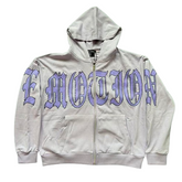 MIXED EMOTION Gothic Script Graphic Zip-Up Hoodie