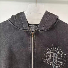 MIXED EMOTION Vintage Washed Zip-Up Jacket