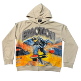 MIXED EMOTION Vintage Artwork Graphic Zip Hoodie
