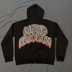 MIXED EMOTION Gothic Character Graphic Zip Hoodie