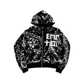 MIXED EMOTION Graphic Monogram Zip-Up Hoodie