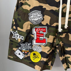 MIXED EMOTION Graphic Patchwork Cargo Casual Shorts