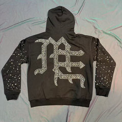 MIXED EMOTION Rhinestone Cross Graphic Zip Hoodie