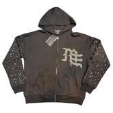 MIXED EMOTION Rhinestone Cross Graphic Zip Hoodie