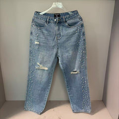 MIXED EMOTION Studded Distressed Double-Tone Jeans