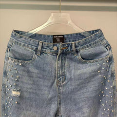 MIXED EMOTION Studded Distressed Double-Tone Jeans