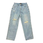 MIXED EMOTION Studded Distressed Double-Tone Jeans