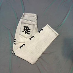 MIXED EMOTION Washed Side Graphic Denim Jeans