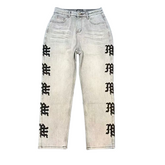 MIXED EMOTION Washed Side Graphic Denim Jeans