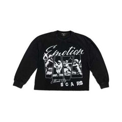 MIXED EMOTION Script Graphic Music-Inspired Long Sleeve Top