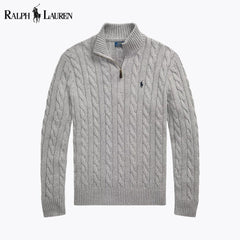 Grobstrick-Baumwollpullover mit Viertelreißverschluss