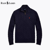 Grobstrick-Baumwollpullover mit Viertelreißverschluss