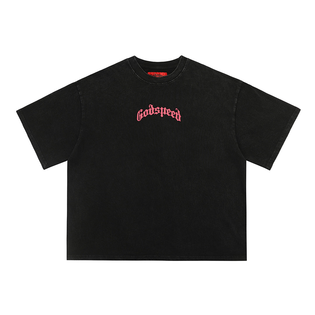 GODSPEED Vintage Skull & Rose Graphic T-Shirt