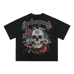 GODSPEED Vintage Skull & Rose Graphic T-Shirt
