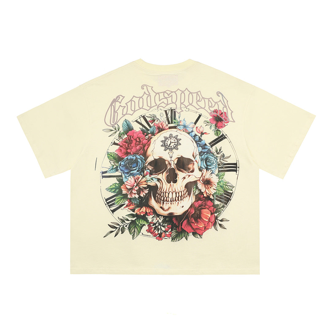 GODSPEED Vintage Skull & Rose Graphic T-Shirt