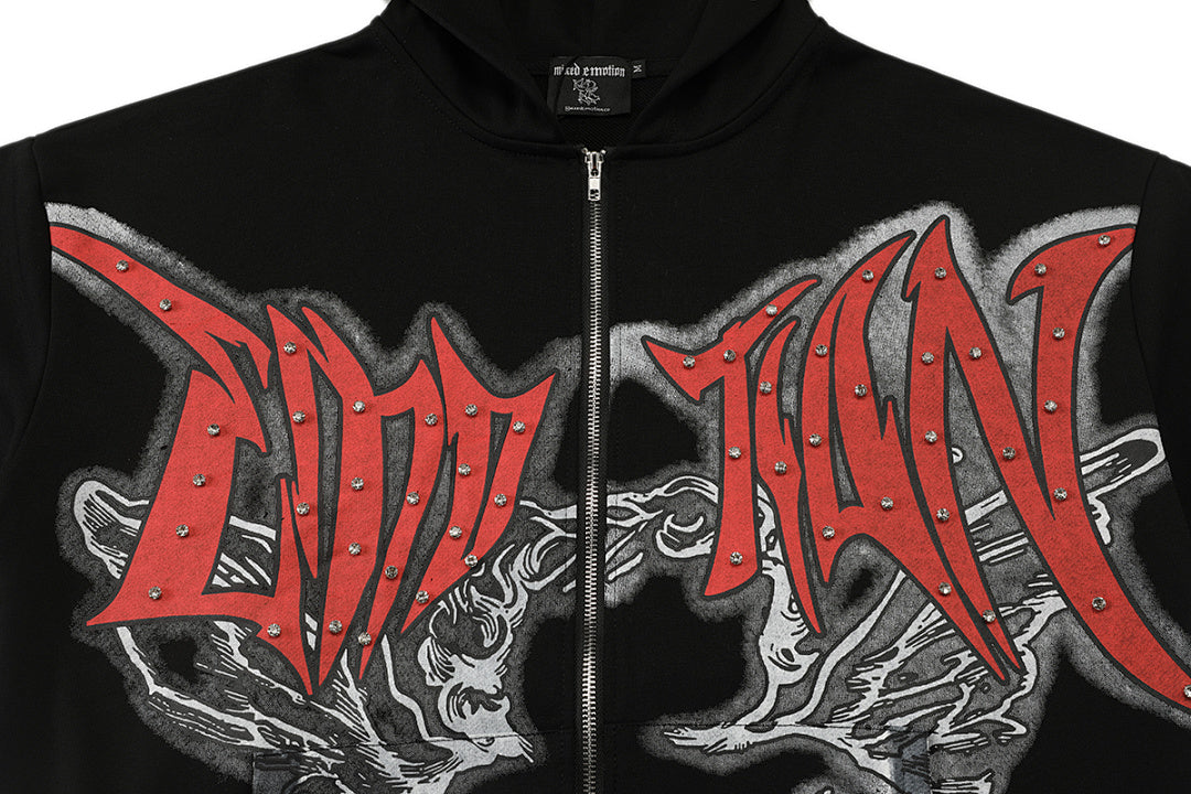 MIXED EMOTION Angel Wing Graphic Zip-Up Hoodie