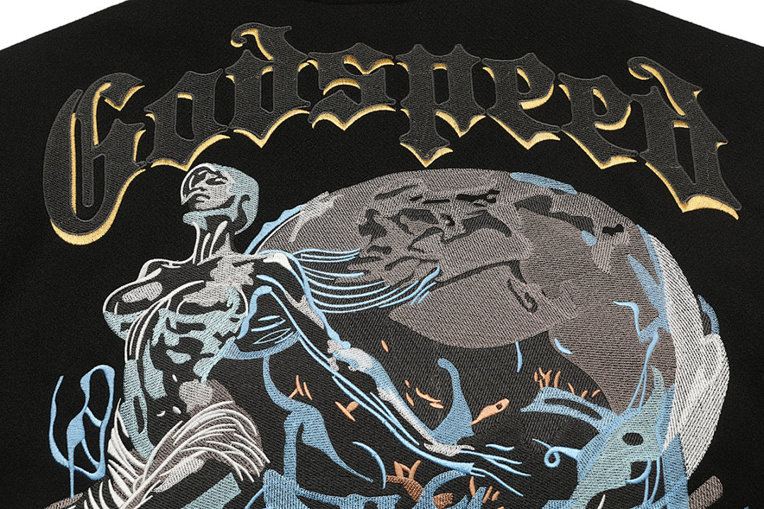 GODSPEED Skull & Wing Graphic Varsity Jacket