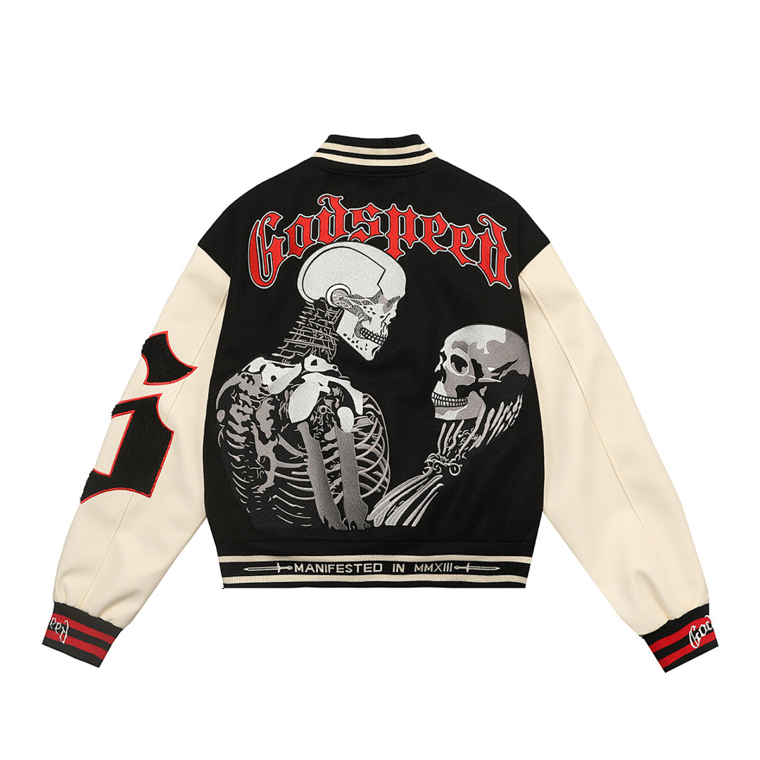 GODSPEED Skull Graphic Varsity Jacket
