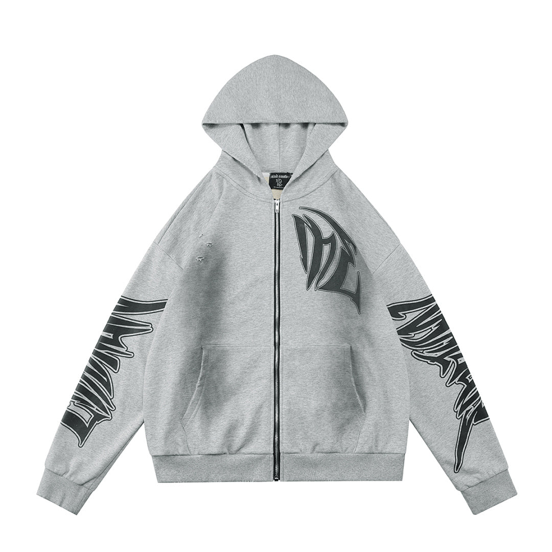MIXED EMOTION Graphic Sleeve Zip-Up Hoodie