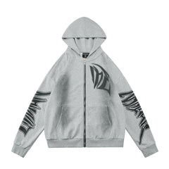 MIXED EMOTION Graphic Sleeve Zip-Up Hoodie