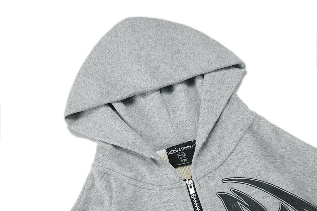 MIXED EMOTION Graphic Sleeve Zip-Up Hoodie