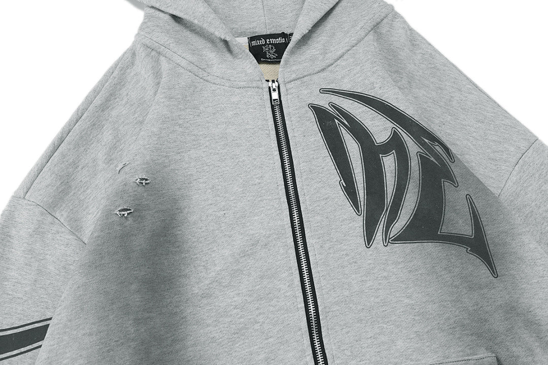 MIXED EMOTION Graphic Sleeve Zip-Up Hoodie