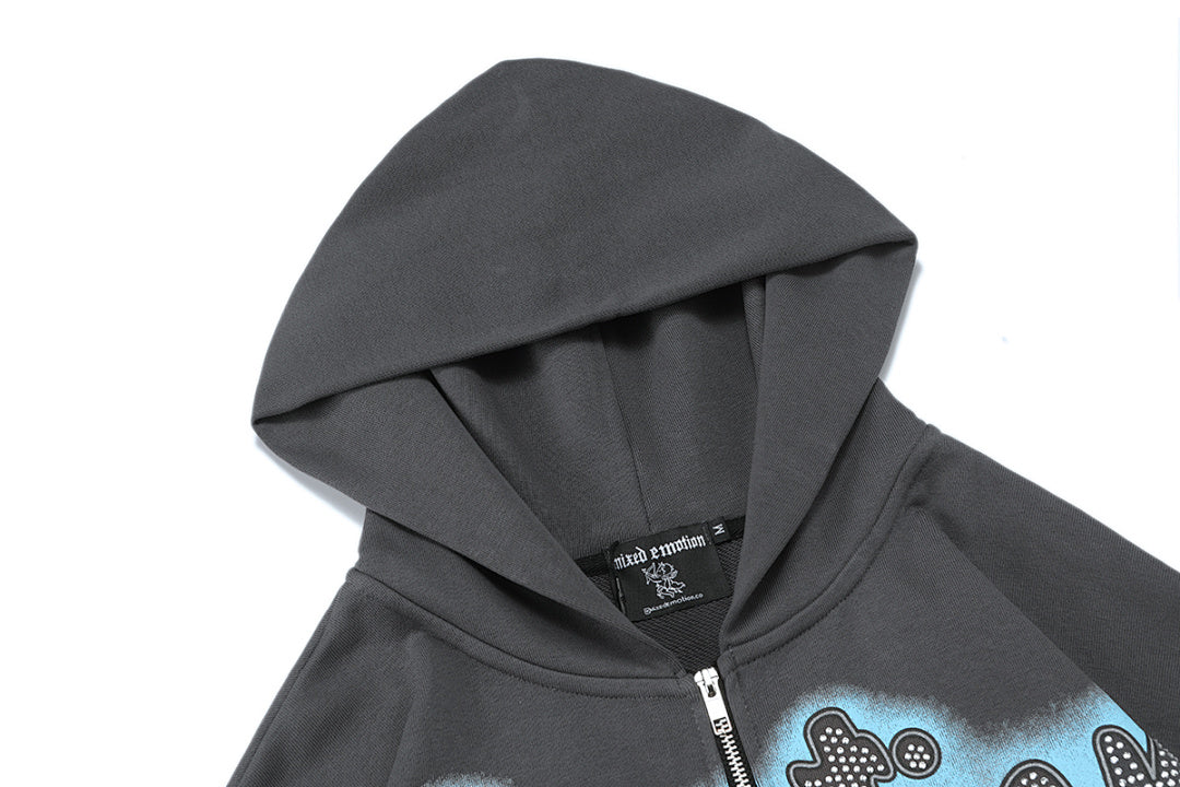 MIXED EMOTION Angel Artwork Graphic Zip-Up Hoodie