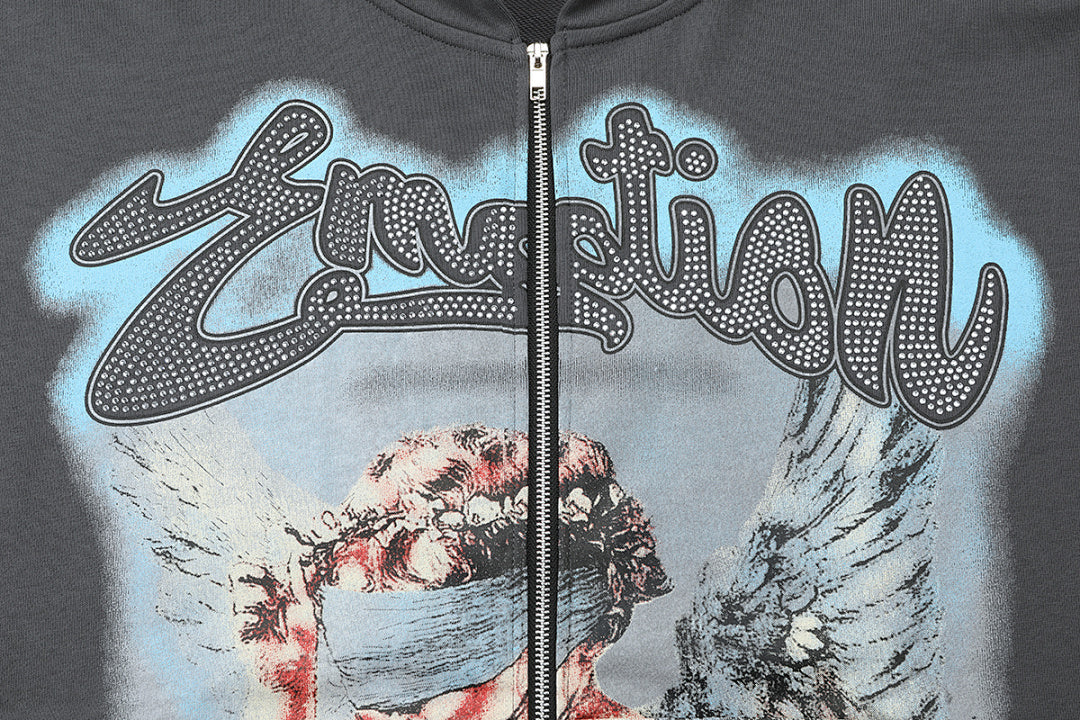 MIXED EMOTION Angel Artwork Graphic Zip-Up Hoodie