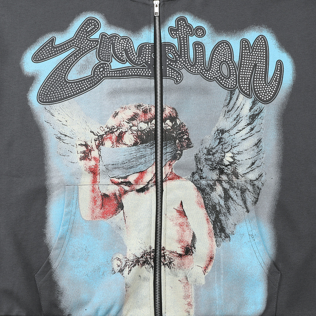 MIXED EMOTION Angel Artwork Graphic Zip-Up Hoodie