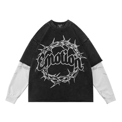 MIXED EMOTION Layered Thorn Graphic Long Sleeve Top