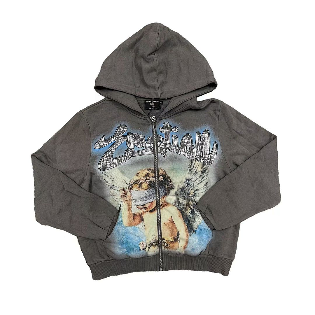 MIXED EMOTION Angel Artwork Graphic Zip-Up Hoodie