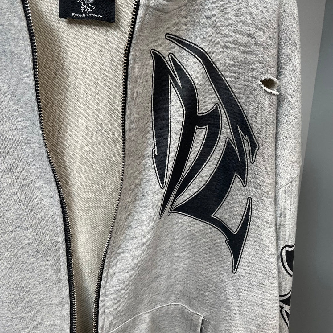 MIXED EMOTION Graphic Sleeve Zip-Up Hoodie