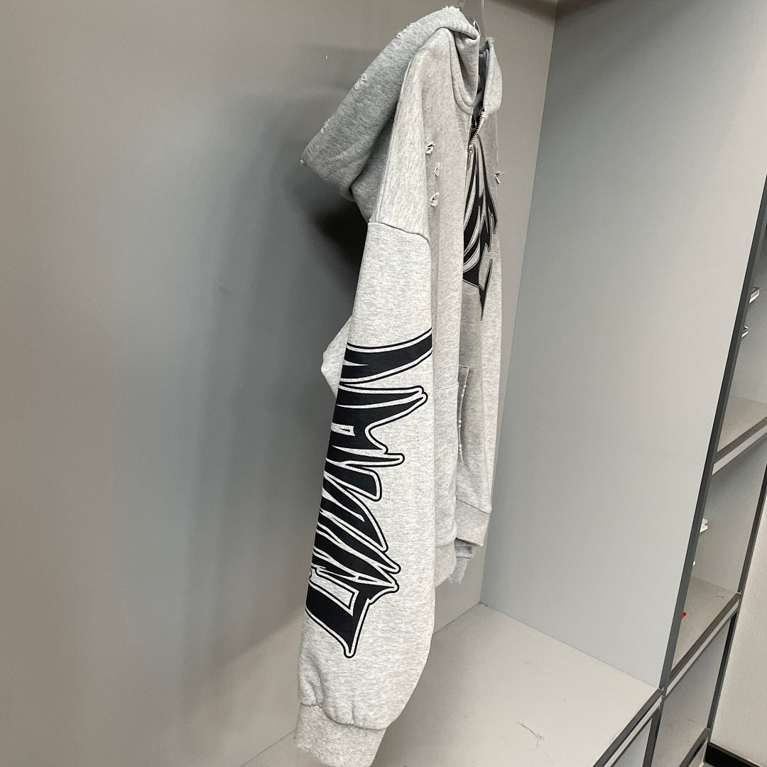 MIXED EMOTION Graphic Sleeve Zip-Up Hoodie