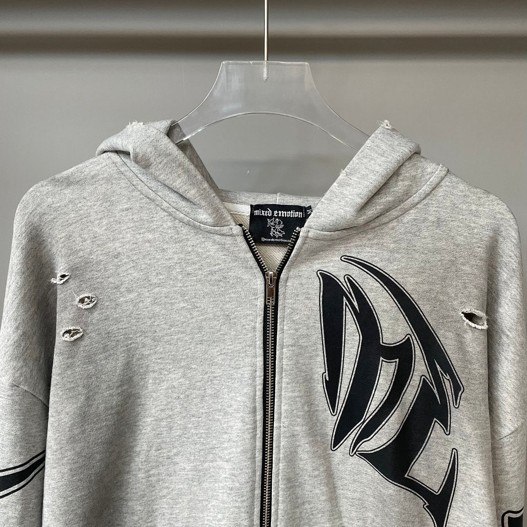 MIXED EMOTION Graphic Sleeve Zip-Up Hoodie