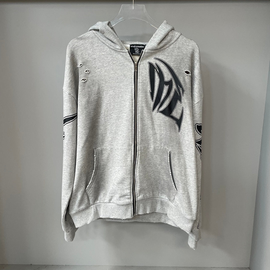 MIXED EMOTION Graphic Sleeve Zip-Up Hoodie