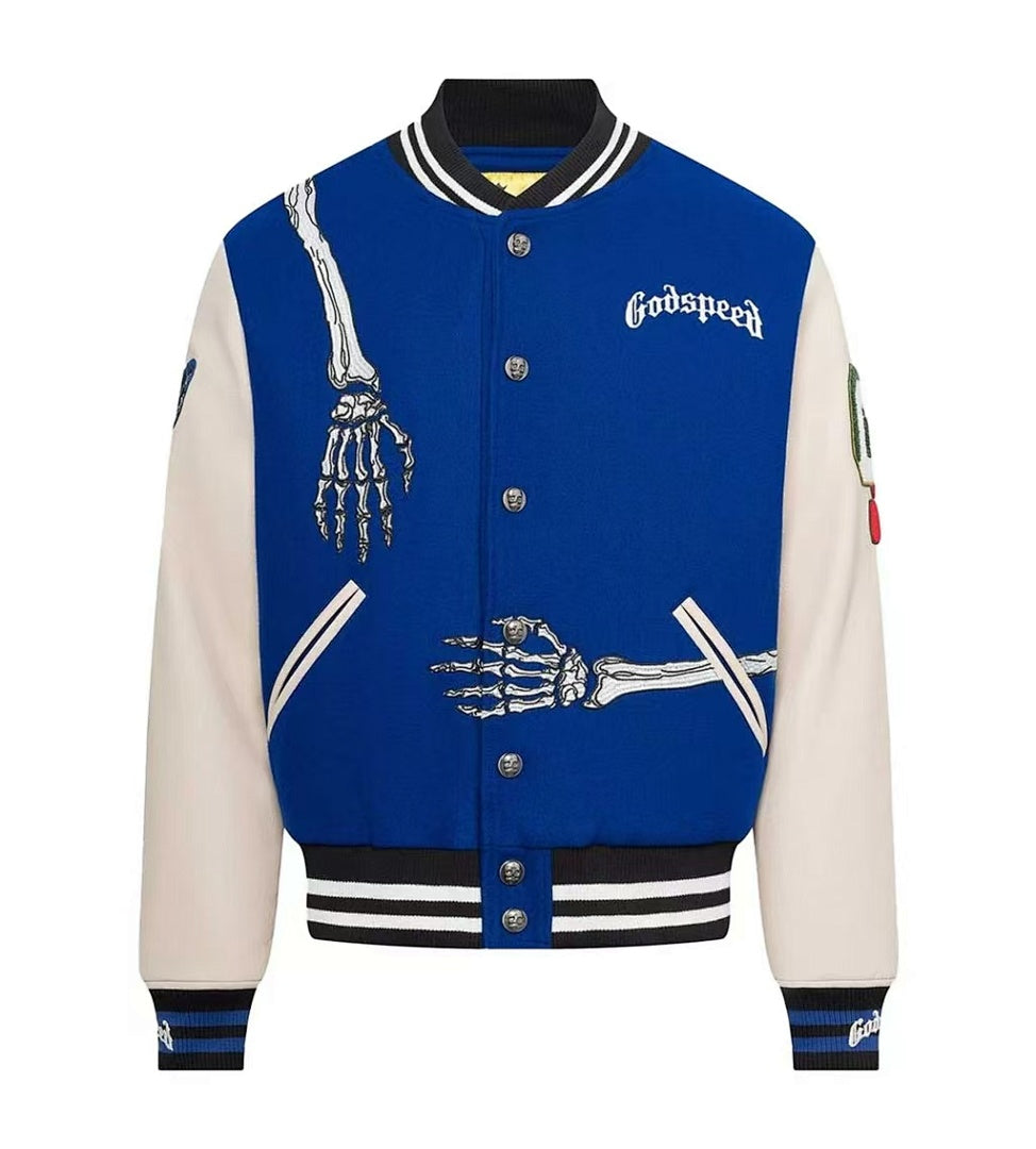 GODSPEED Skeleton Graphic Varsity Jacket