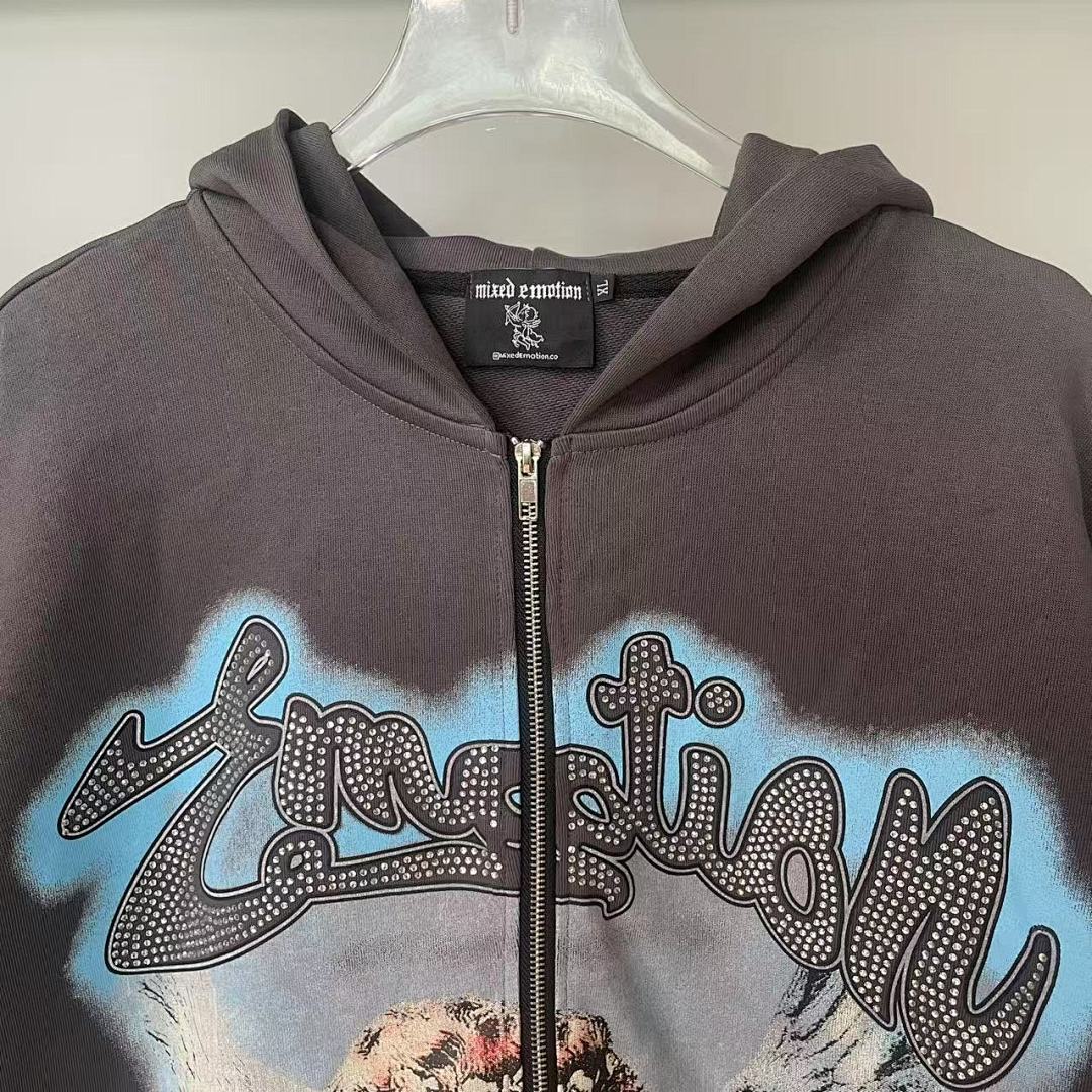 MIXED EMOTION Angel Artwork Graphic Zip-Up Hoodie