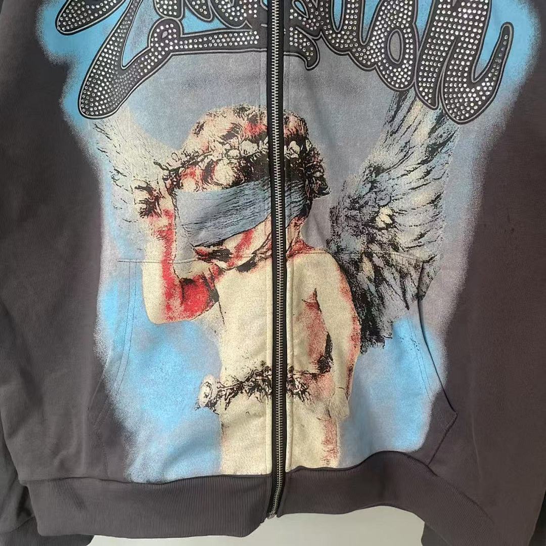 MIXED EMOTION Angel Artwork Graphic Zip-Up Hoodie