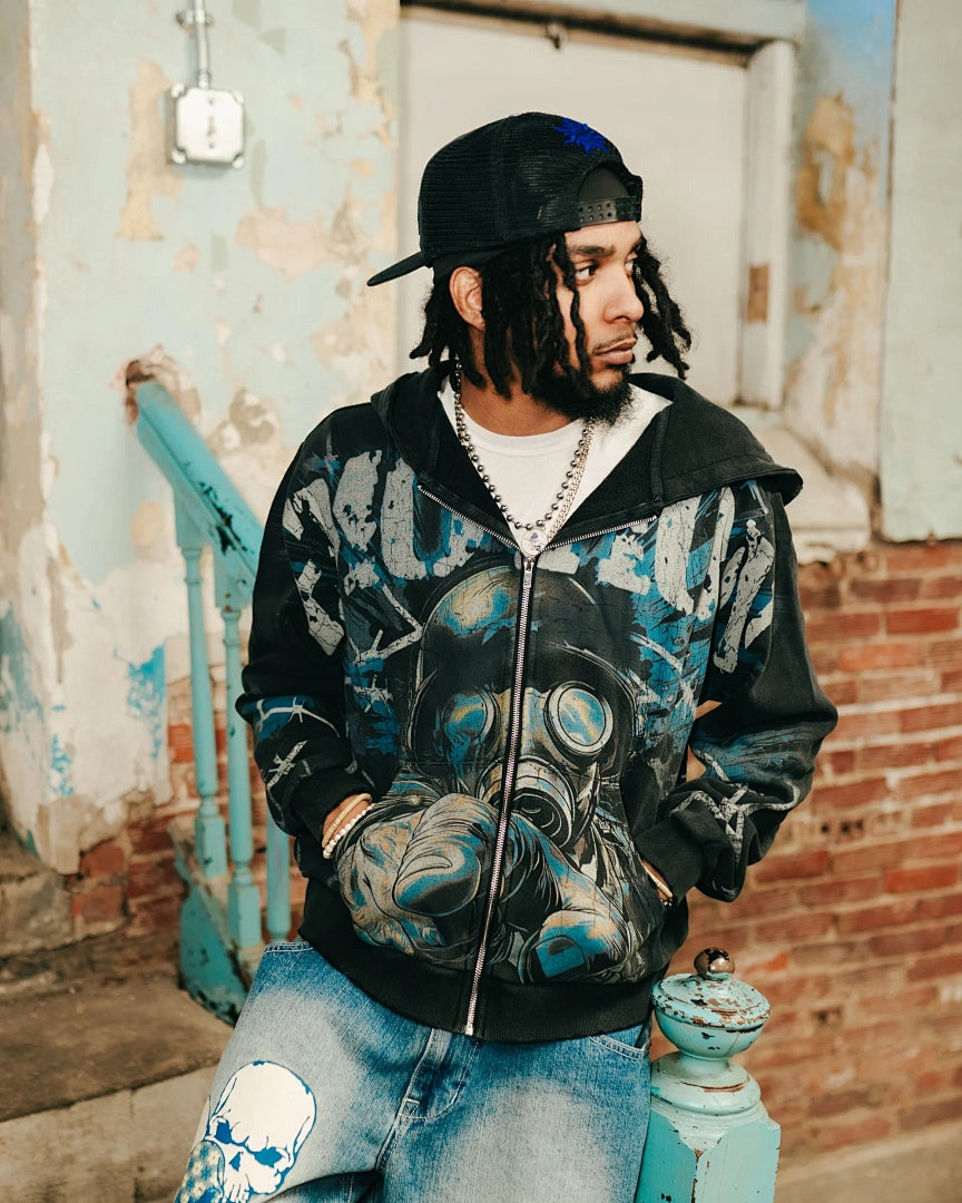 MIXED EMOTION Gothic Wing Lettering Hoodie