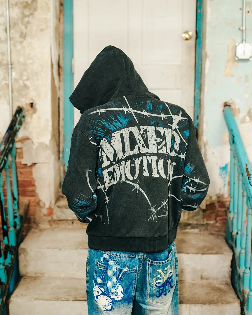 MIXED EMOTION Gothic Wing Lettering Hoodie
