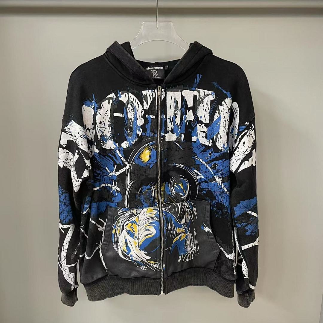 MIXED EMOTION Gothic Wing Lettering Hoodie