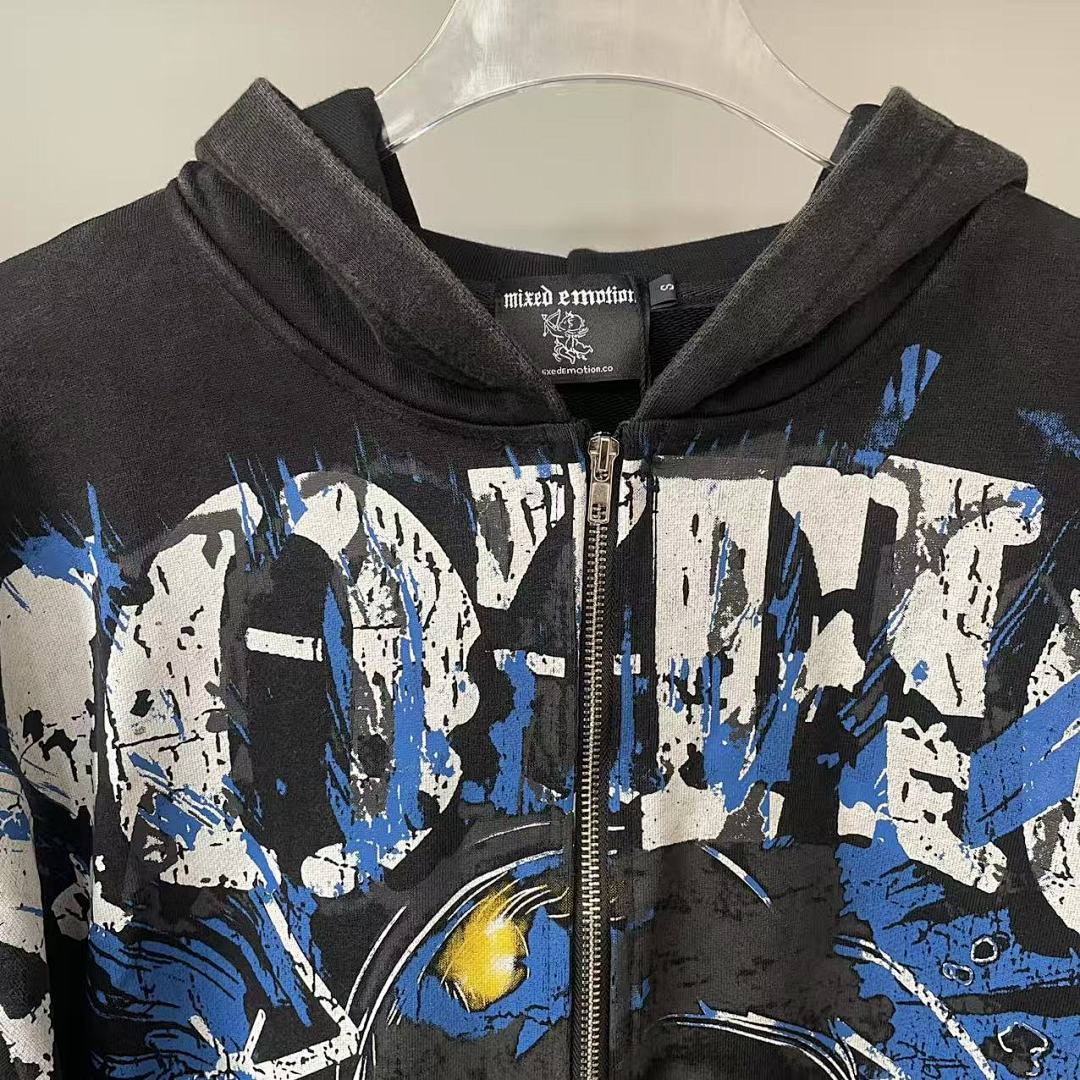 MIXED EMOTION Gothic Wing Lettering Hoodie