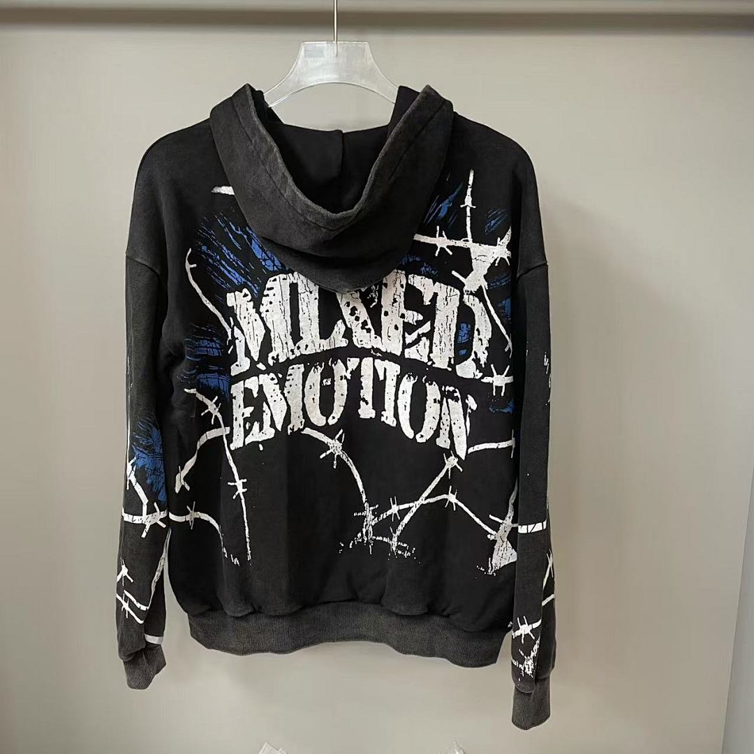 MIXED EMOTION Gothic Wing Lettering Hoodie