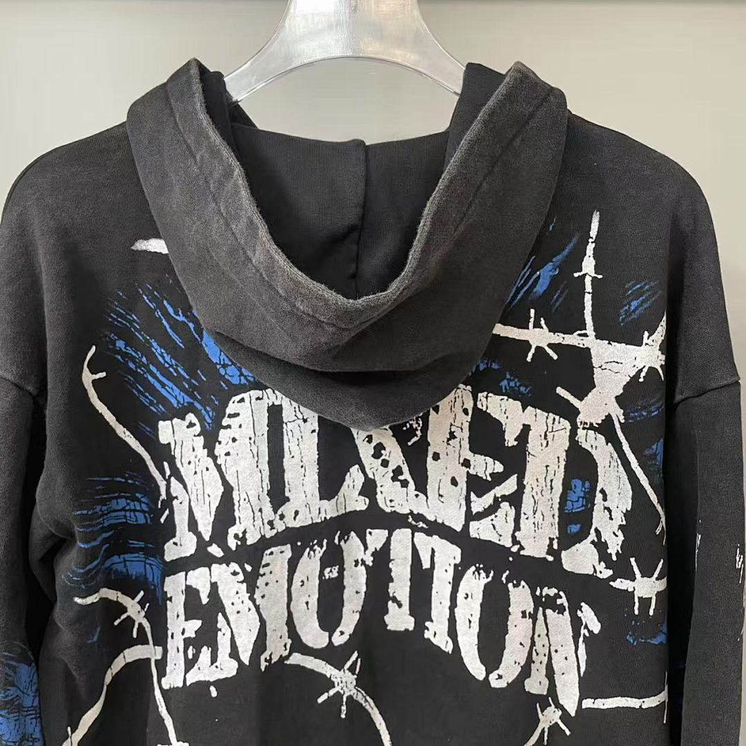 MIXED EMOTION Gothic Wing Lettering Hoodie