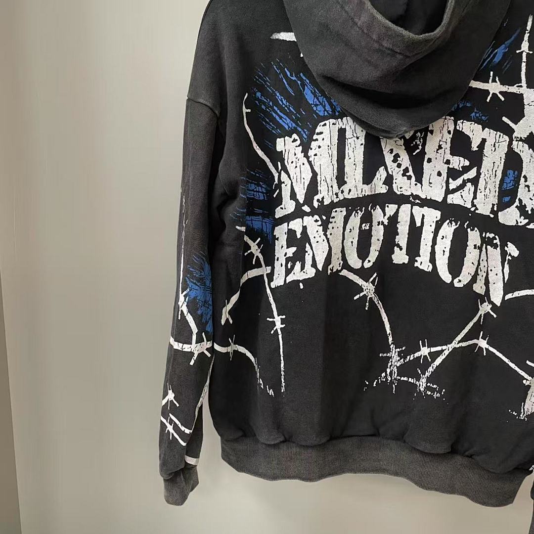 MIXED EMOTION Gothic Wing Lettering Hoodie